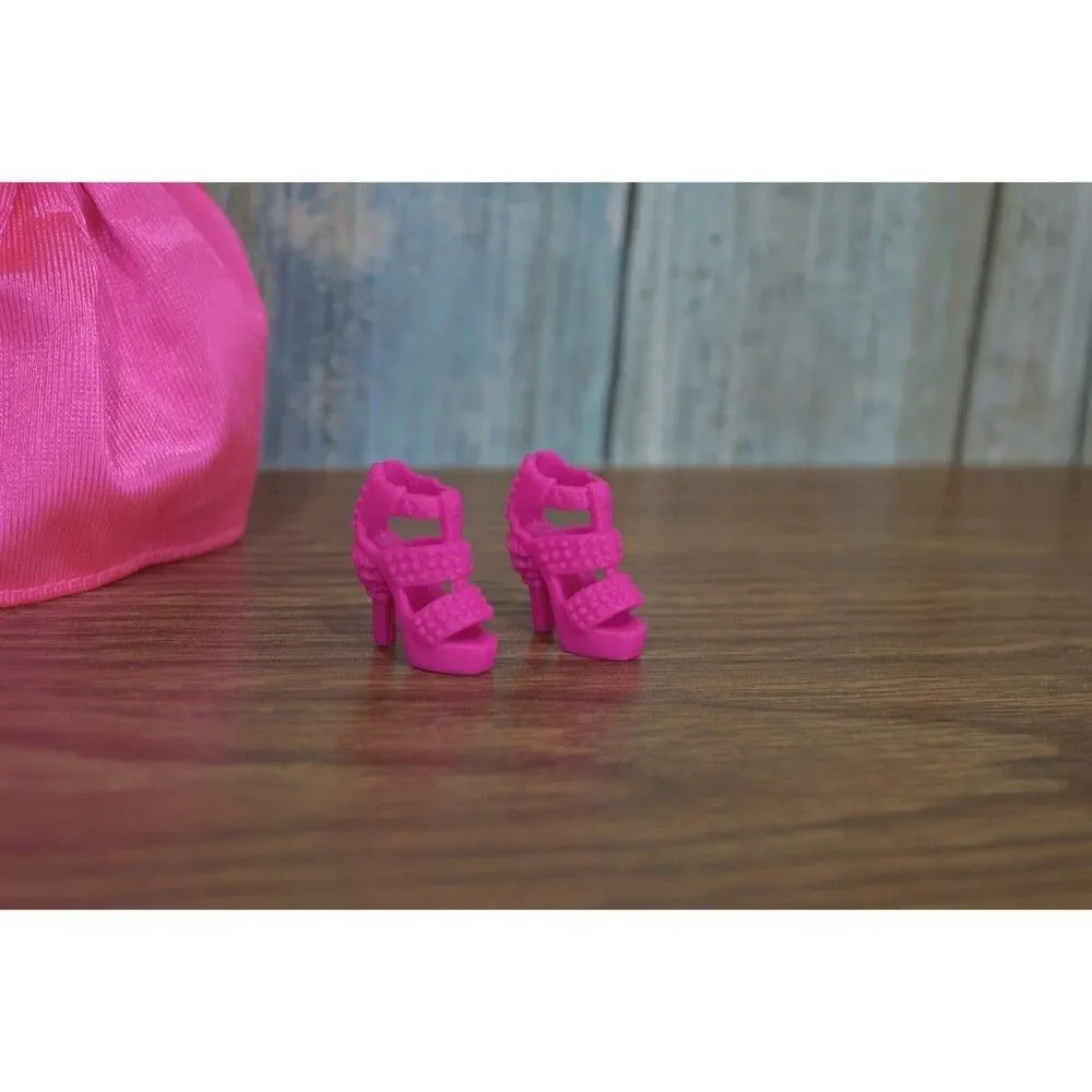 Barbie Doll Clothes Hot Pink Princess Dress Gown White Collar & Heels Shoes